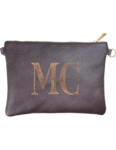 Pochette in pelle da donna Essential Moka personalizzata con monogram