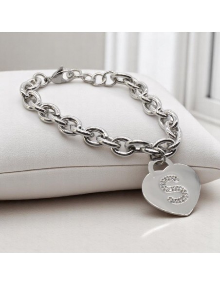 Bracciale catena e lettera in strass