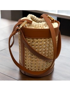 Borsa secchiello in vimini Ecopelle