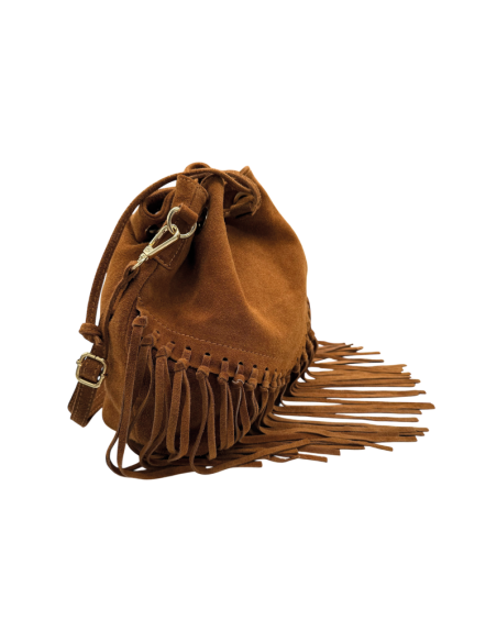 Borsa secchiello in camoscio con frange