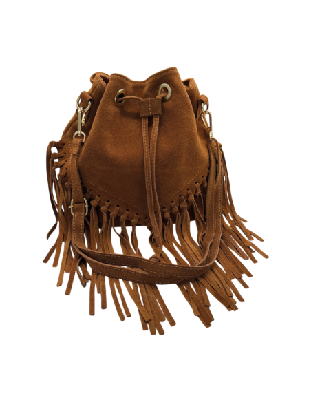 Borsa secchiello in camoscio con frange