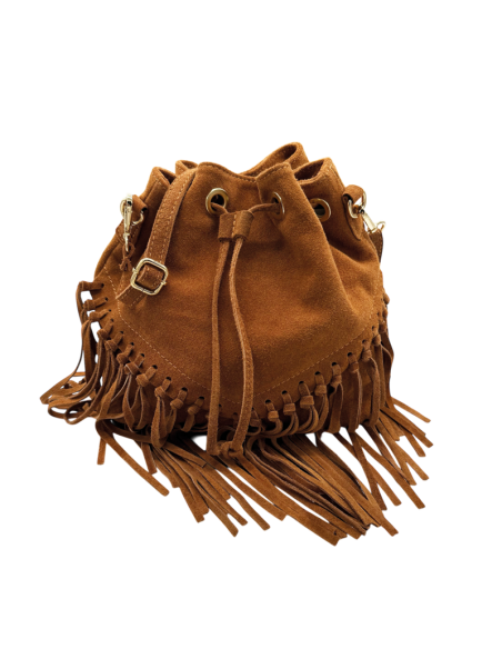 Borsa secchiello in camoscio con frange