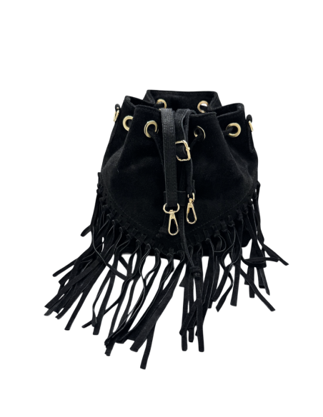Borsa secchiello in camoscio con frange