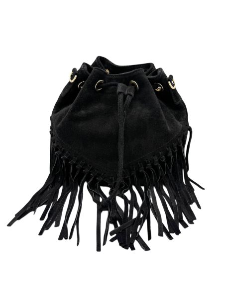 Borsa secchiello in camoscio con frange