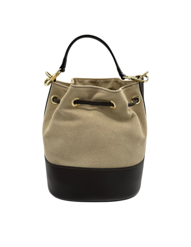 Borsa secchiello in pelle e camoscio