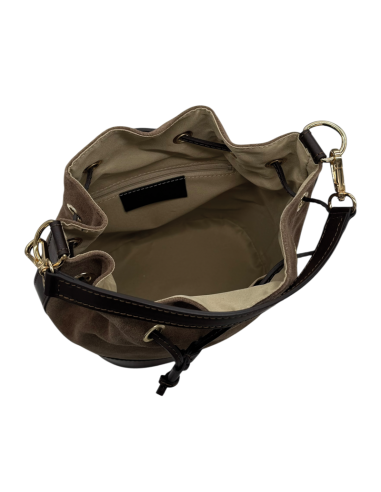Borsa secchiello in pelle e camoscio