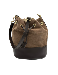 Borsa secchiello in pelle e camoscio