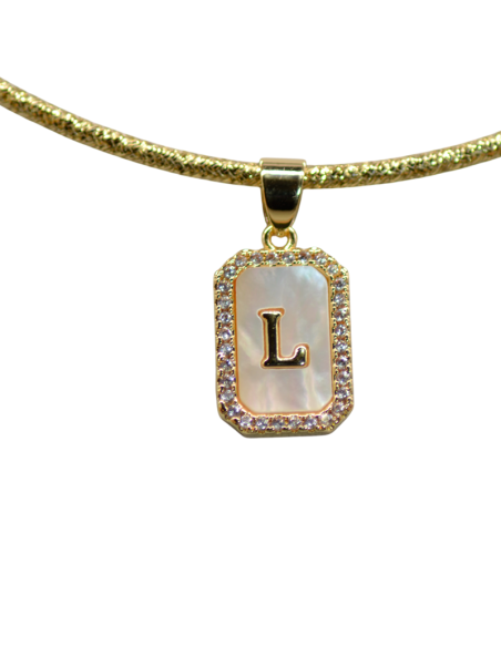 Collana Magnetica Ciondolo Piastrina con strass e Iniziale