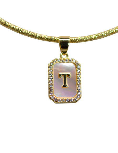 Collana Magnetica Ciondolo Piastrina con strass e Iniziale