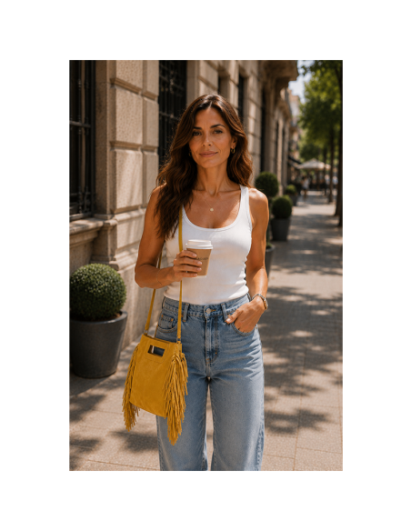Borsa in camoscio con frange